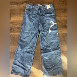 abercrombie kids Blue Relaxed Straight Jeans with White Bow Accent